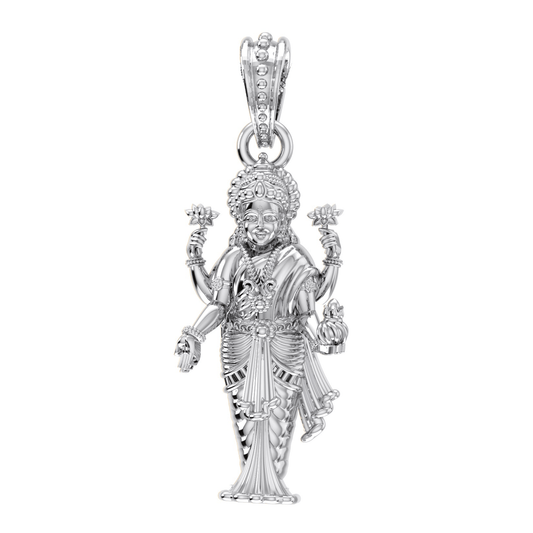 Akshat Sapphire Sterling Silver (92.5% purity) God Laxmi Ji Pendant for Men & Women Pure Silver Lord Laxmi Locket for Good Health & Wealth Akshat Sapphire
