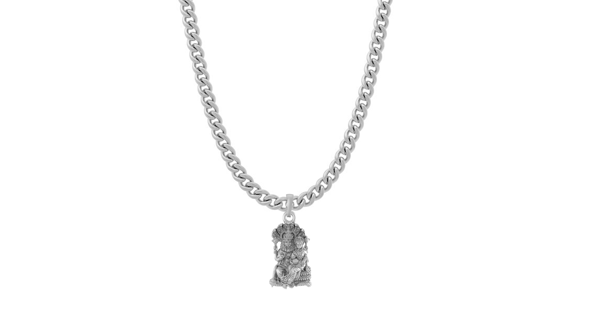 Akshat Sapphire Sterling Silver (92.5% purity) God Narsimha and Laxmi ji Chain Pendant (Pendant with Curb Chain-22 inches) for Men & Women Pure Silver Lord Narsimha and Laxmi ji Chain Locket for Health & Wealth Akshat Sapphire