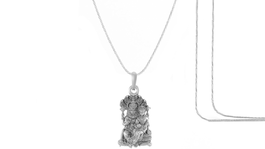 Akshat Sapphire Sterling Silver (92.5% purity) God Narsimha and Laxmi ji Chain Pendant (Pendant with Rope Chain) for Men & Women Pure Silver Lord Narsimha and Laxmi ji Chain Locket for Health & Wealth Akshat Sapphire