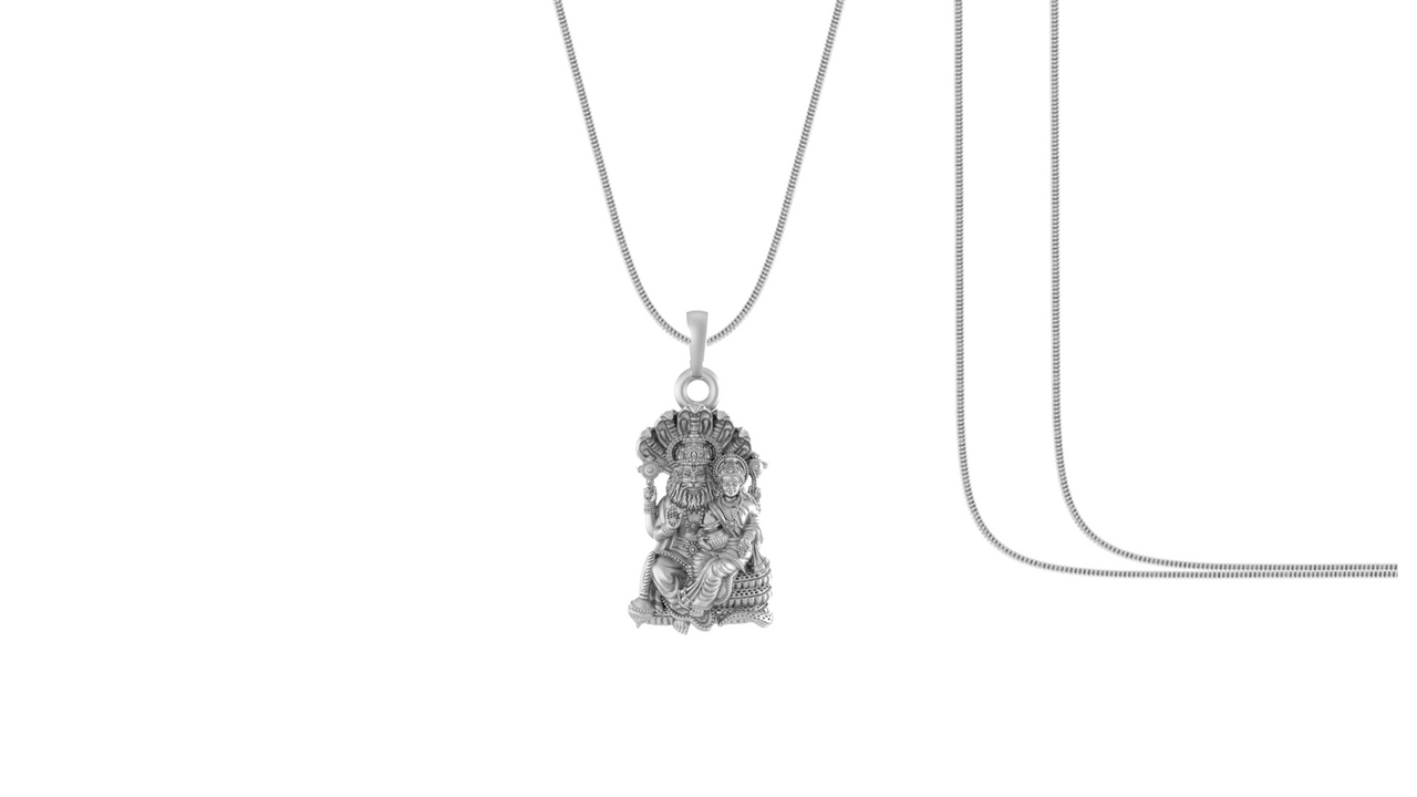 Akshat Sapphire Sterling Silver (92.5% purity) God Narsimha and Laxmi ji Chain Pendant (Pendant with Snake Chain) for Men & Women Pure Silver Lord Narsimha and Laxmi ji Chain Locket for Health & Wealth Akshat Sapphire