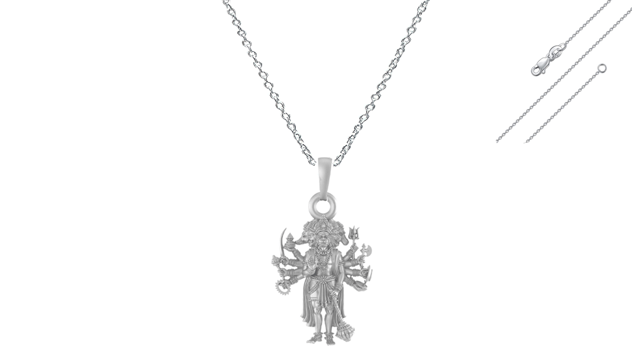 Akshat Sapphire Sterling Silver (92.5% purity) God Panchmukhi Hanuman Chain Pendant (Pendant with Anchor Chain- 22 inches) for Men & Women Pure Silver Lord Panchmukhi Hanuman Chain Locket for Good Health & Wealth Akshat Sapphire