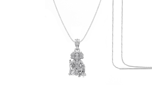 Akshat Sapphire Sterling Silver (92.5% purity) God Panchmukhi Hanuman Chain Pendant (Pendant with Rope Chain- 22 inches) for Men & Women Pure Silver Lord Panchmukhi Hanuman Chain Locket for Good Health & Wealth Akshat Sapphire