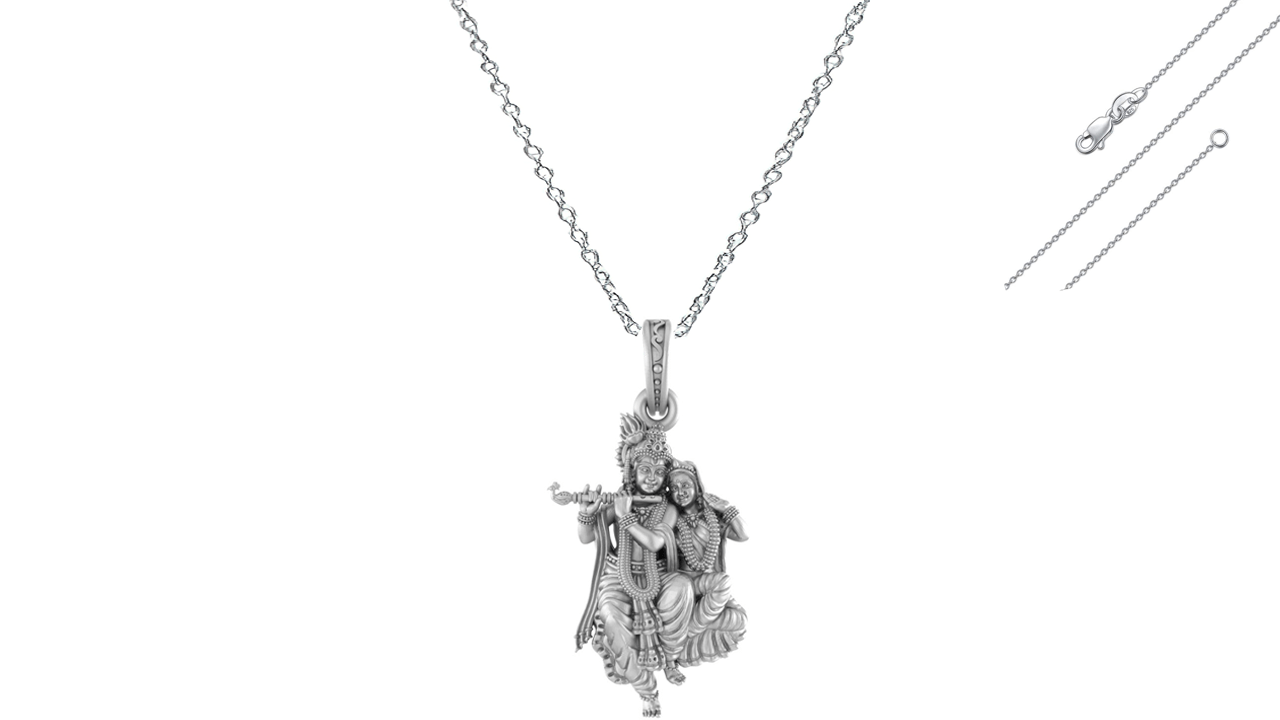 Akshat Sapphire Sterling Silver (92.5% purity) God Radha Krishna Chain Pendant (Pendant with Anchor Chain-22 inches) for Men & Women Pure Silver Lord Radha kishan Chain Locket for Good Health & Wealth Akshat Sapphire