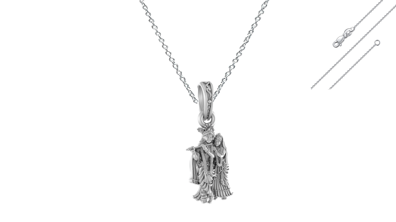 Akshat Sapphire Sterling Silver (92.5% purity) God Radha Krishna Chain Pendant (Pendant with Anchor Chain-22 inches) for Men & Women Pure Silver Lord Radha kishan Chain Locket for Good Health & Wealth Akshat Sapphire