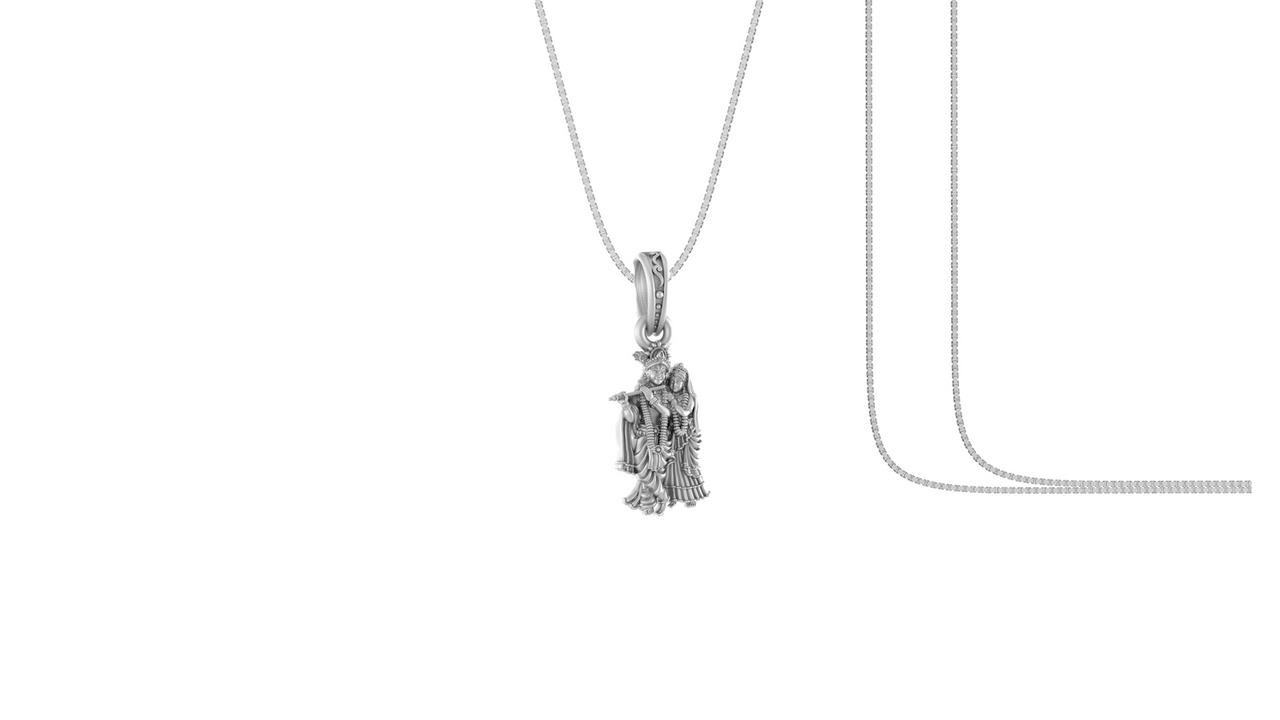 Akshat Sapphire Sterling Silver (92.5% purity) God Radha Krishna Chain Pendant (Pendant with Box Chain) for Men & Women Pure Silver Lord Radha kishan Chain Locket for Good Health & Wealth Akshat Sapphire