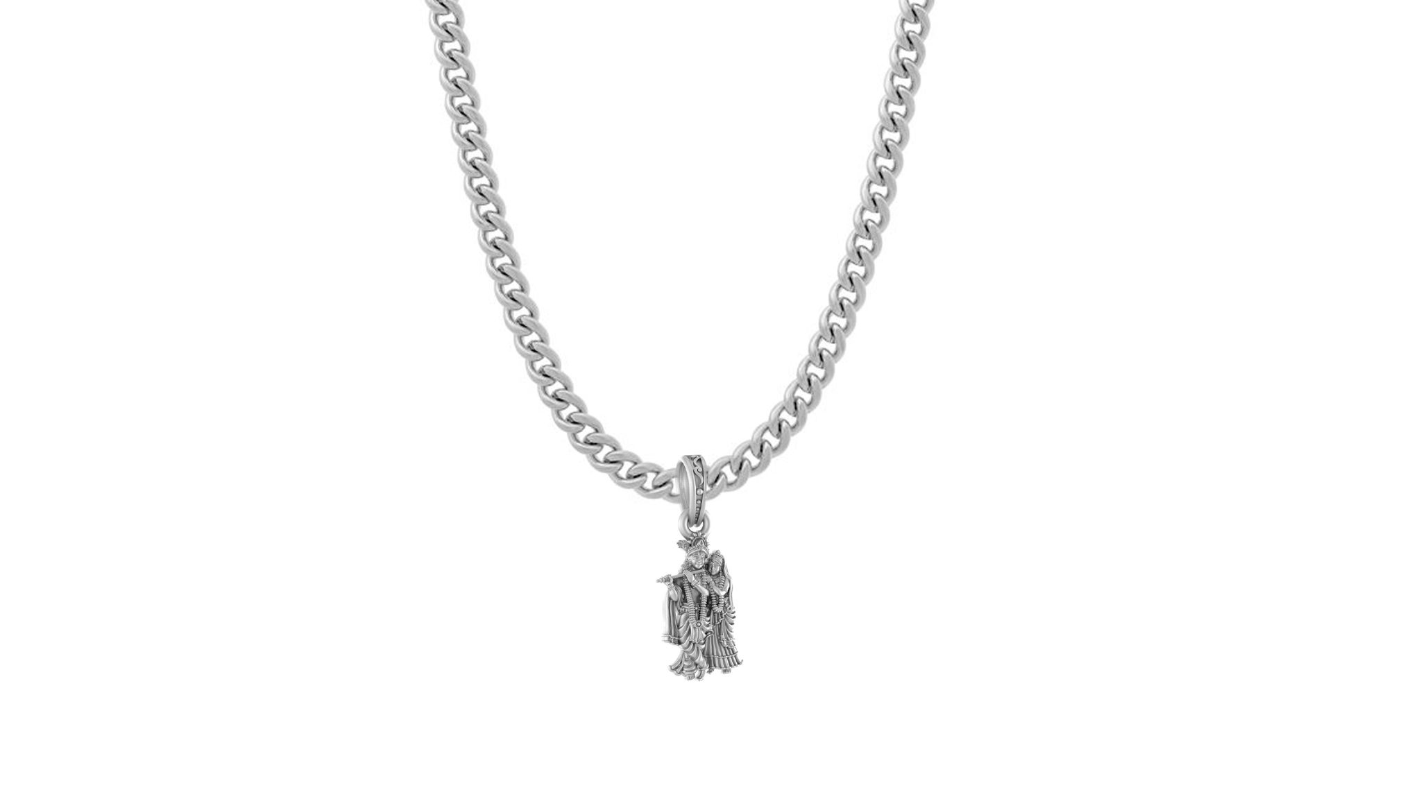Akshat Sapphire Sterling Silver (92.5% purity) God Radha Krishna Chain Pendant (Pendant with Curb Chain-22 inches) for Men & Women Pure Silver Lord Radha kishan Chain Locket for Good Health & Wealth Akshat Sapphire