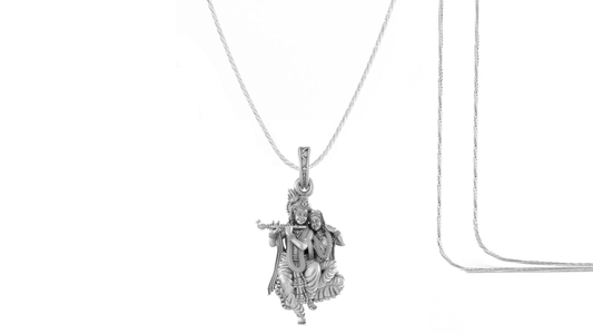 Akshat Sapphire Sterling Silver (92.5% purity) God Radha Krishna Chain Pendant (Pendant with Rope Chain-22 inches) for Men & Women Pure Silver Lord Radha kishan Chain Locket for Good Health & Wealth Akshat Sapphire