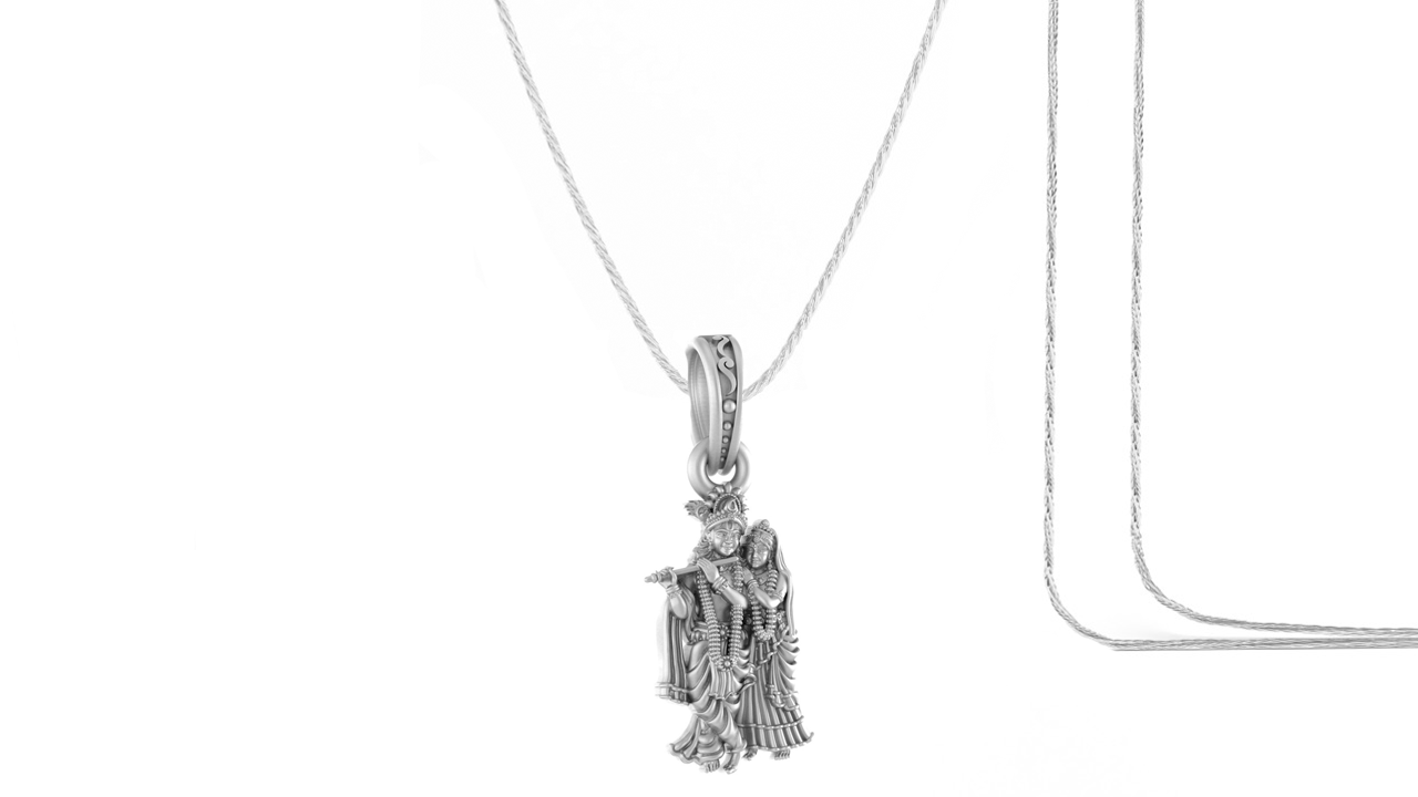 Akshat Sapphire Sterling Silver (92.5% purity) God Radha Krishna Chain Pendant (Pendant with Rope Chain) for Men & Women Pure Silver Lord Radha kishan Chain Locket for Good Health & Wealth Akshat Sapphire
