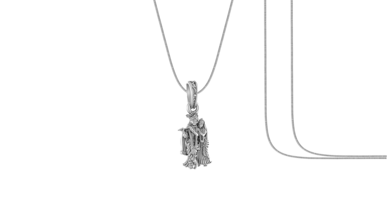 Akshat Sapphire Sterling Silver (92.5% purity) God Radha Krishna Chain Pendant (Pendant with Snake Chain) for Men & Women Pure Silver Lord Radha kishan Chain Locket for Good Health & Wealth Akshat Sapphire