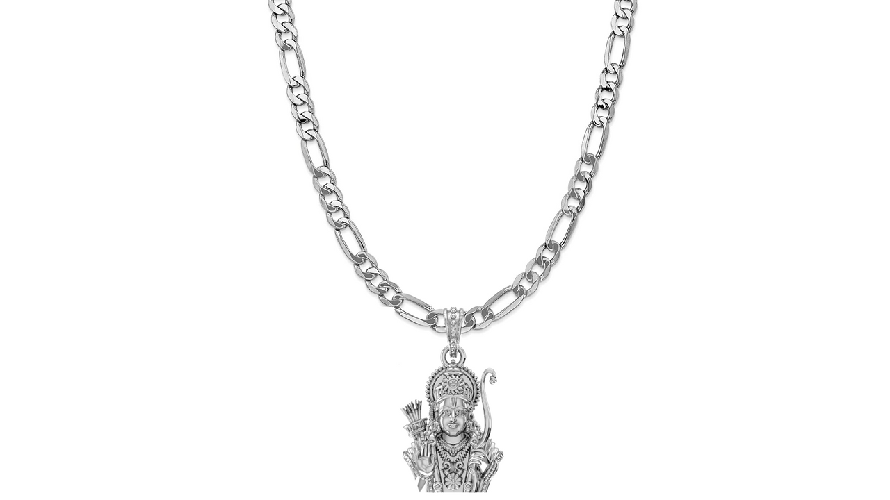 Akshat Sapphire Sterling Silver (92.5% purity) God Ram Ji chain Pendant (Pendant with Figaro Chain-22 inches) for Men & Women Pure Silver Bhagwan Shri Ram Locket for Good Health & Wealth Akshat Sapphire