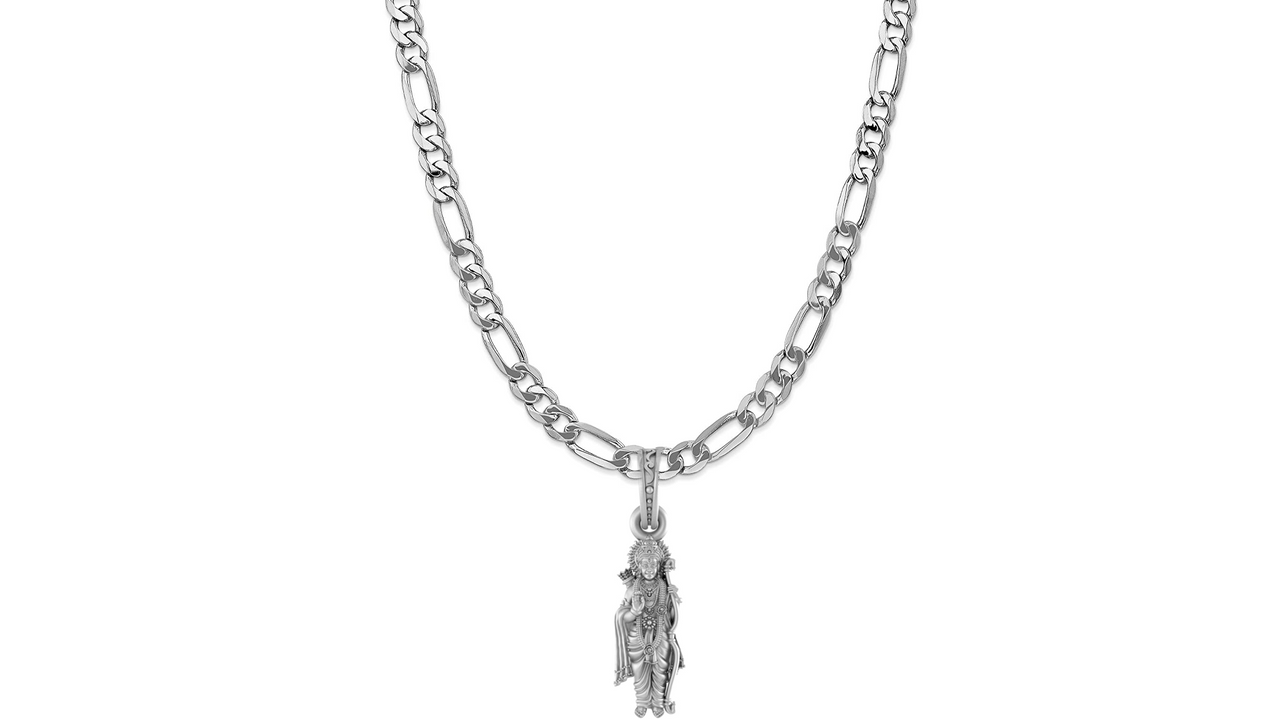Akshat Sapphire Sterling Silver (92.5% purity) God Ram Ji chain Pendant (Pendant with Figaro Chain-22 inches) for Men & Women Pure Silver Bhagwan Shri Ram Locket for Good Health & Wealth Akshat Sapphire