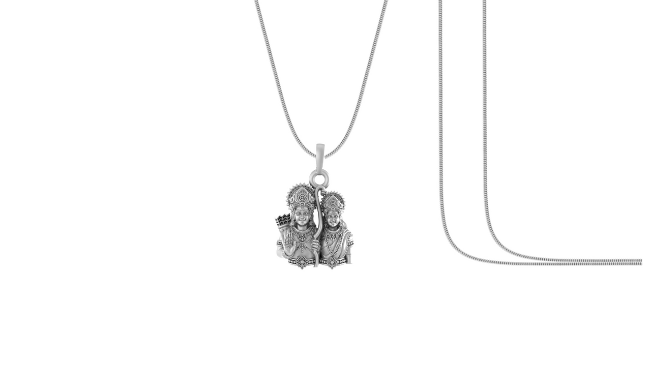 Akshat Sapphire Sterling Silver (92.5% purity) God Ram Sita ji Chain Pendant (Pendant with Snake Chain) for Men & Women Pure Silver Lord Ram Sita Chain Locket for Good Health & Wealth Akshat Sapphire