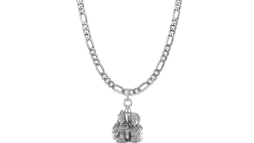 Akshat Sapphire Sterling Silver (92.5% purity) God Shiv Parvati chain pendant (Pendant with Figaro Chain-22 inches) for Men & Women Pure Silver Bhagwan Shiv Parvati Ji chain Locket for Good Health & Wealth Akshat Sapphire