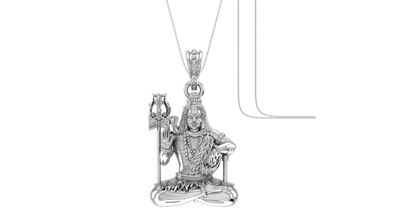 Akshat Sapphire Sterling Silver (92.5% purity) God Shiva Chain Pendant (Pendant with Box Chain) for Men & Women Pure Silver Lord Shiv Chain Locket for Good Health & Wealth Akshat Sapphire