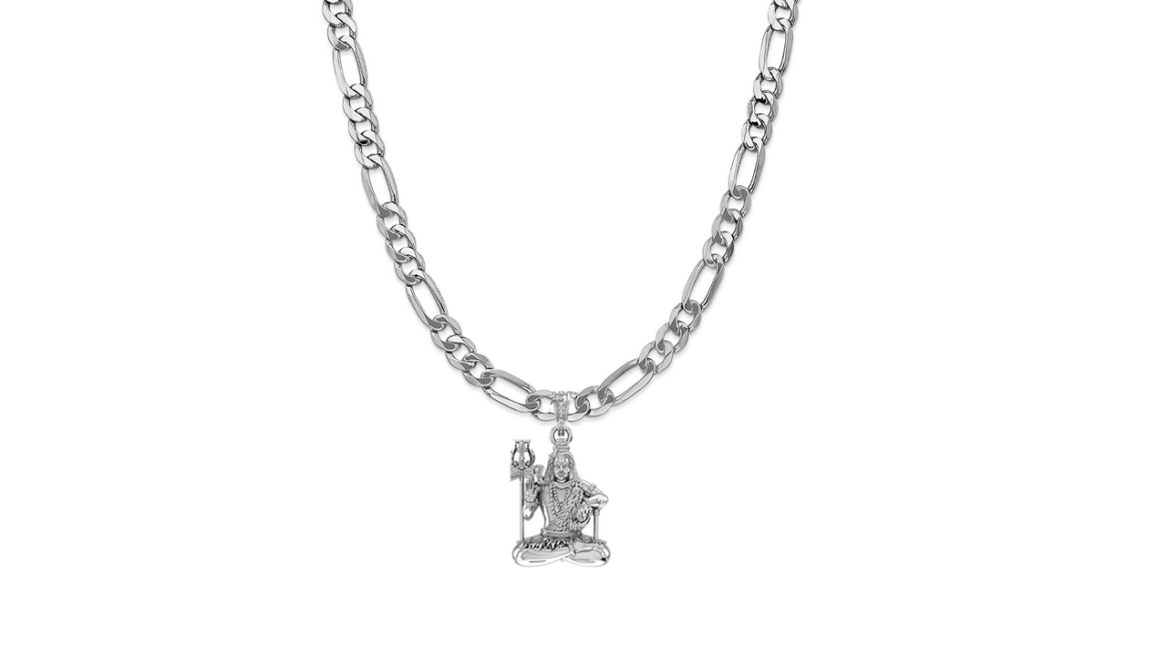 Akshat Sapphire Sterling Silver (92.5% purity) God Shiva Chain Pendant (Pendant with Figaro Chain-22 inches) for Men & Women Pure Silver Lord Shiv Chain Locket for Good Health & Wealth Akshat Sapphire