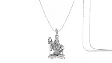 Akshat Sapphire Sterling Silver (92.5% purity) God Shiva Chain Pendant (Pendant with Rope Chain-22 inches) for Men & Women Pure Silver Lord Shiv Chain Locket for Good Health & Wealth Akshat Sapphire