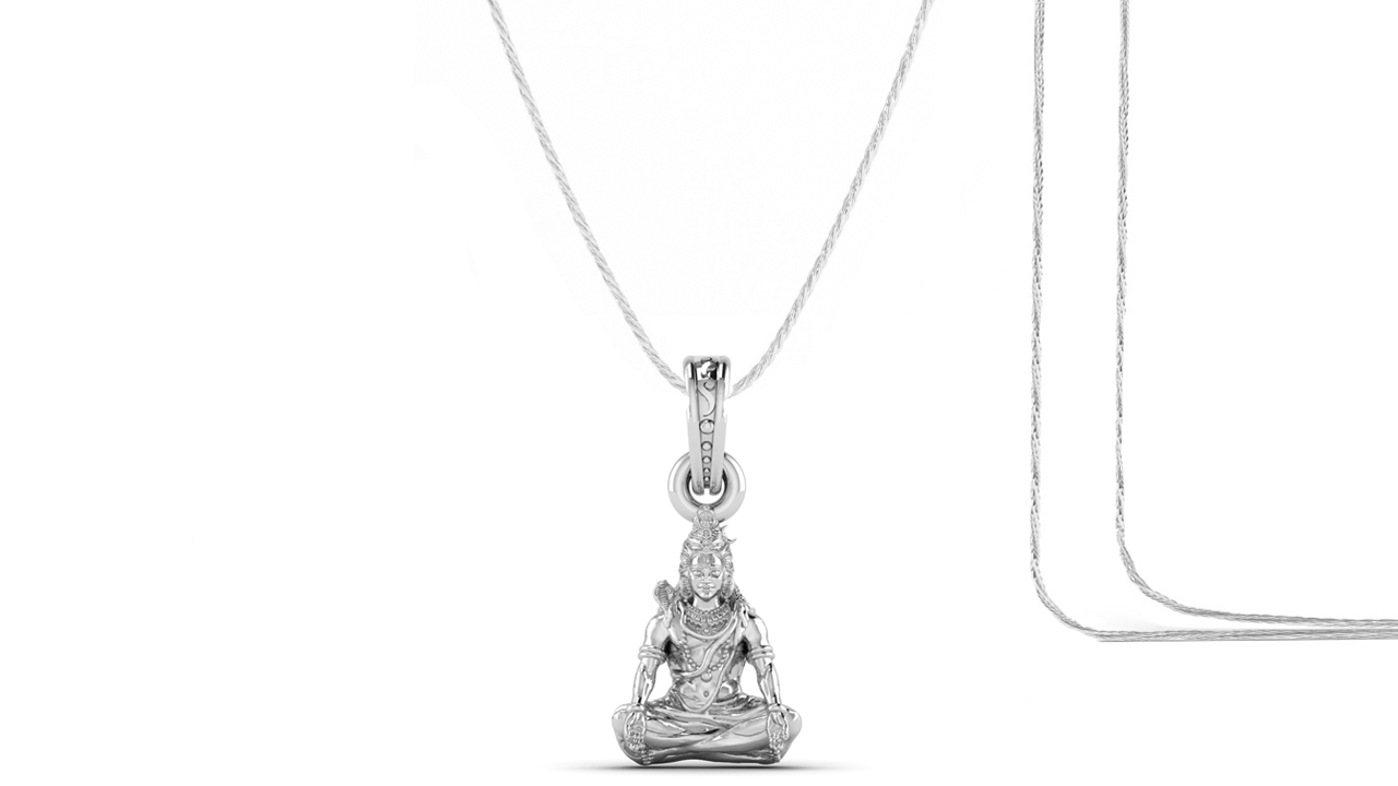 Akshat Sapphire Sterling Silver (92.5% purity) God Shiva Chain Pendant (Pendant with Rope Chain-22 inches) for Men & Women Pure Silver Lord Shiv Chain Locket for Good Health & Wealth Akshat Sapphire