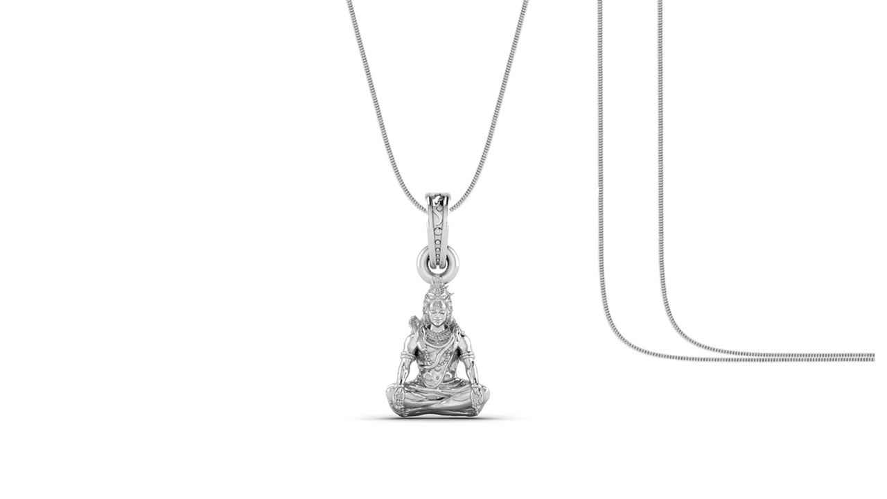 Akshat Sapphire Sterling Silver (92.5% purity) God Shiva Chain Pendant (Pendant with Snake Chain) for Men & Women Pure Silver Lord Shiv Chain Locket for Good Health & Wealth Akshat Sapphire