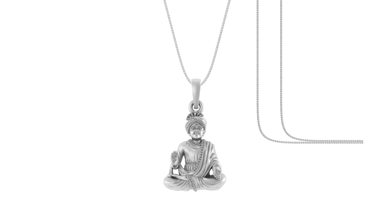 Akshat Sapphire Sterling Silver (92.5% purity) God Swaminarayan Chain Pendant (Pendant with Box Chain) for Men & Women Pure Silver Swaminarayan Chain Locket for Good Health & Wealth Akshat Sapphire