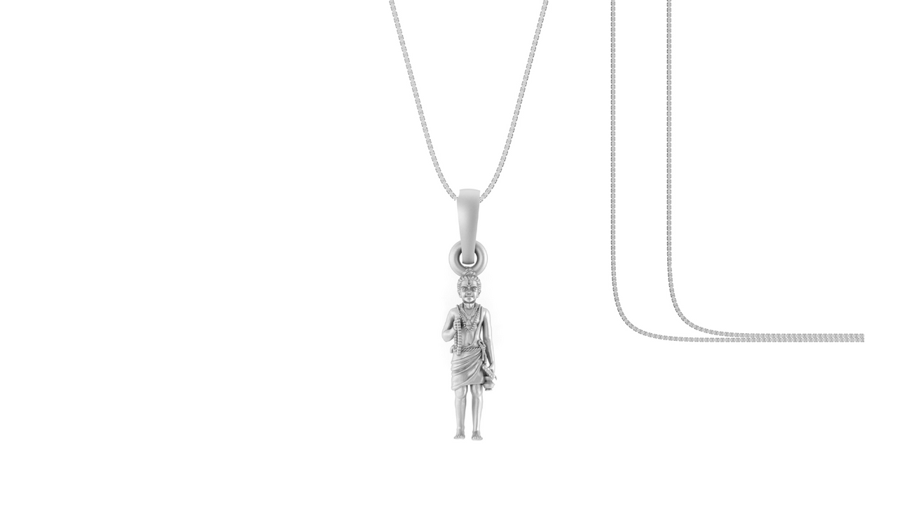 Akshat Sapphire Sterling Silver (92.5% purity) God Swaminarayan Chain Pendant (Pendant with Box Chain) for Men & Women Pure Silver Swaminarayan Chain Locket for Good Health & Wealth Akshat Sapphire