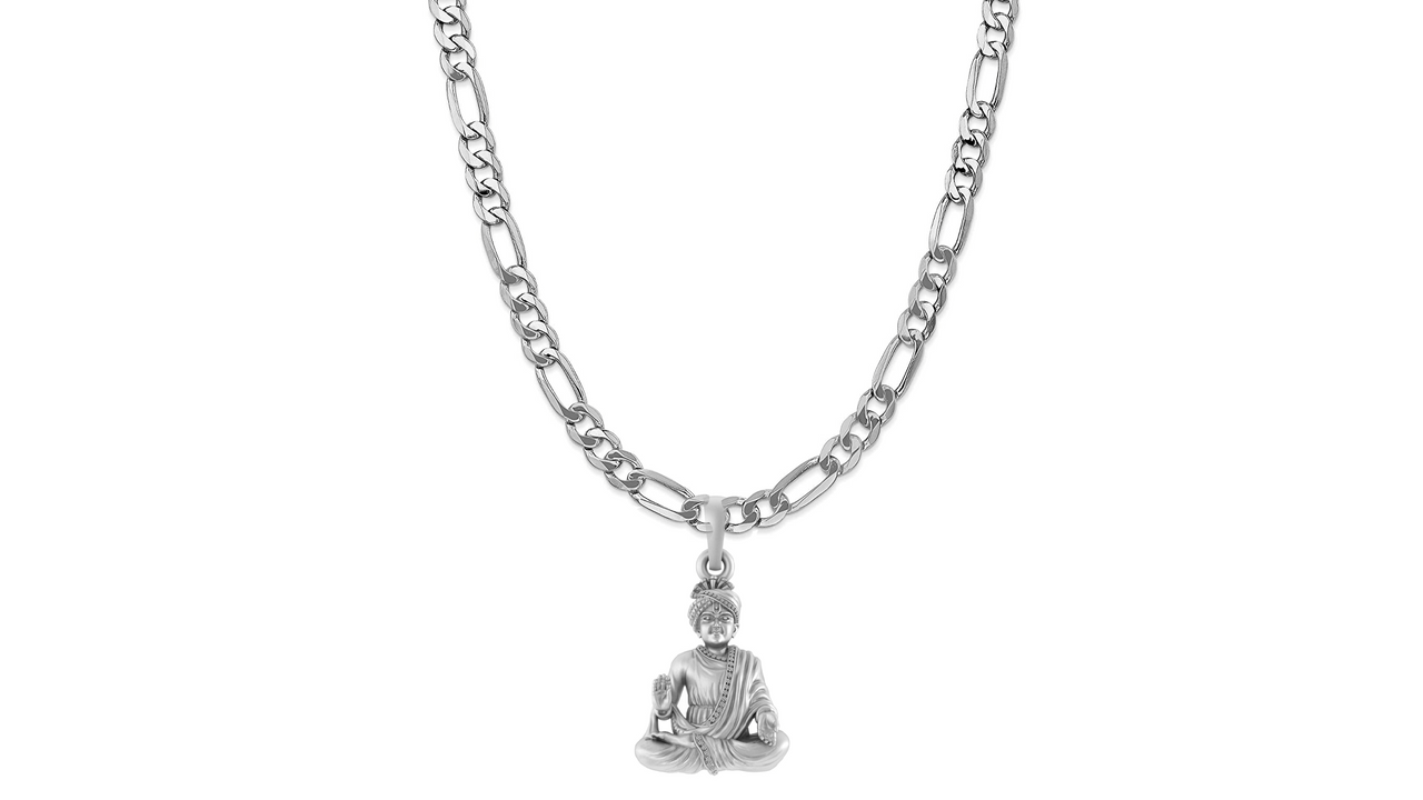 Akshat Sapphire Sterling Silver (92.5% purity) God Swaminarayan Chain Pendant (Pendant with Figaro Chain-22 inches) for Men & Women Pure Silver Swaminarayan Chain Locket for Good Health & Wealth Akshat Sapphire