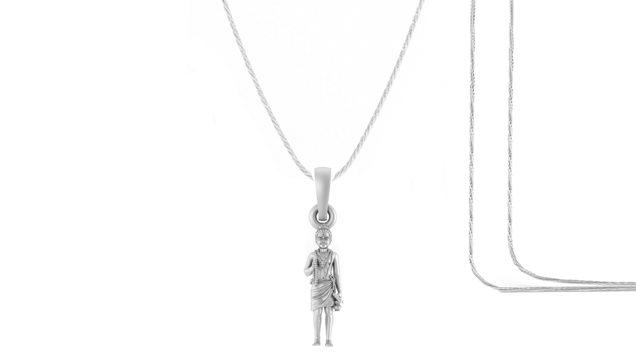 Akshat Sapphire Sterling Silver (92.5% purity) God Swaminarayan Chain Pendant (Pendant with Rope Chain) for Men & Women Pure Silver Swaminarayan Chain Locket for Good Health & Wealth Akshat Sapphire