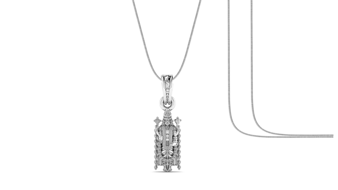 Akshat Sapphire Sterling Silver (92.5% purity) God Tirupati Bala Ji Chain Pendant (Pendant with Snake Chain) for Men & Women Pure Silver Lord Bala Ji Chain Locket for Good Health & Wealth Akshat Sapphire