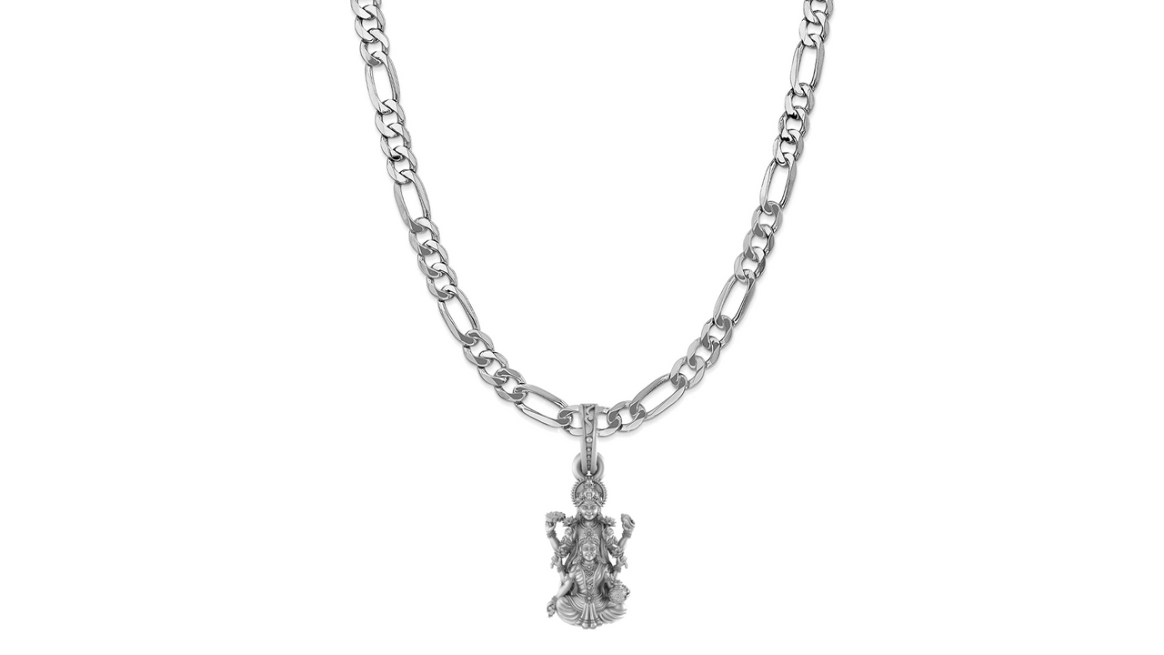 Akshat Sapphire Sterling Silver (92.5% purity) God Vishnu Laxmi Chain Pendant (Pendant with Figaro Chain-22 inches) for Men & Women Pure Silver Lord Vishnu Lakshmi Chain Locket for Good Health & Wealth Akshat Sapphire