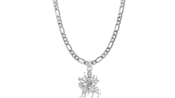 Akshat Sapphire Sterling Silver (92.5% purity) Goddess Durga Maa Chain Pendant (Pendant with Figaro Chain-22 inches) for Men & Women Pure Silver Durga Maa chain Locket for Good Health & Wealth Akshat Sapphire