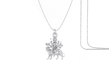 Akshat Sapphire Sterling Silver (92.5% purity) Goddess Durga Maa Chain Pendant (Pendant with Rope Chain) for Men & Women Pure Silver Durga Maa chain Locket for Good Health & Wealth Akshat Sapphire