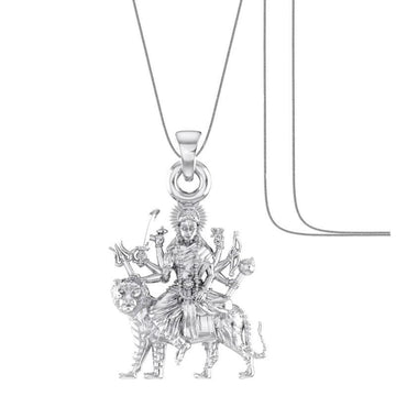 Akshat Sapphire Sterling Silver (92.5% purity) Goddess Durga Maa Chain Pendant (Pendant with Snake Chain) for Men & Women Pure Silver Durga Maa chain Locket for Good Health & Wealth Akshat Sapphire