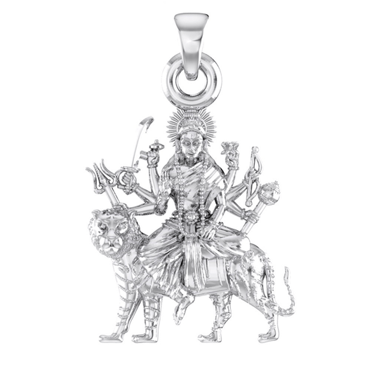 Akshat Sapphire Sterling Silver (92.5% purity) Goddess Durga maa Pendant for Men & Women Pure Silver Lord Durga Maa Locket for Good Health & Wealth Akshat Sapphire