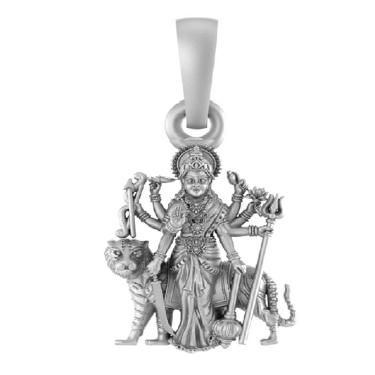 Akshat Sapphire Sterling Silver (92.5% purity) Goddess Durga maa Pendant for Men & Women Pure Silver Lord Durga Maa Locket for Good Health & Wealth Akshat Sapphire