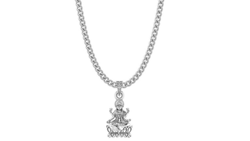 Akshat Sapphire Sterling Silver (92.5% purity) Goddess Laxmi Ji Chain Pendant (Pendant with Curb Chain-22 inches) for Men & Women Pure Silver Lord Laxmi Ji Chain Locket for Health & Wealth Akshat Sapphire