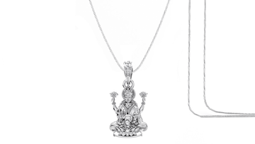 Akshat Sapphire Sterling Silver (92.5% purity) Goddess Laxmi Ji Chain Pendant (Pendant with Rope Chain-22 inches) for Men & Women Pure Silver Lord Laxmi Ji Chain Locket for Health & Wealth Akshat Sapphire