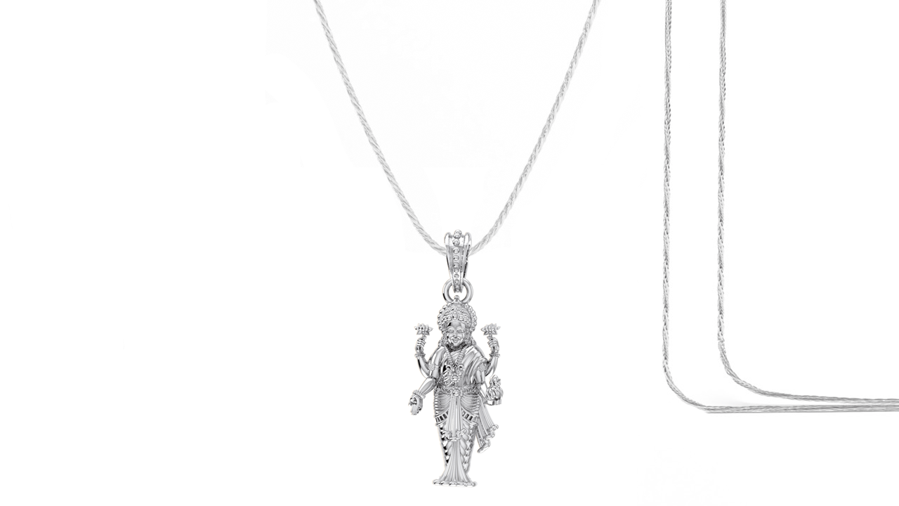 Akshat Sapphire Sterling Silver (92.5% purity) Goddess Laxmi Ji Chain Pendant (Pendant with Rope Chain) for Men & Women Pure Silver Lord Laxmi Ji Chain Locket for Health & Wealth Akshat Sapphire