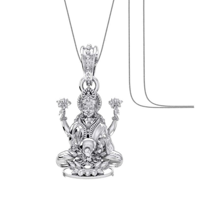 Akshat Sapphire Sterling Silver (92.5% purity) Goddess Laxmi Ji Chain Pendant (Pendant with Snake Chain) for Men & Women Pure Silver Lord Laxmi Ji Chain Locket for Health & Wealth Akshat Sapphire