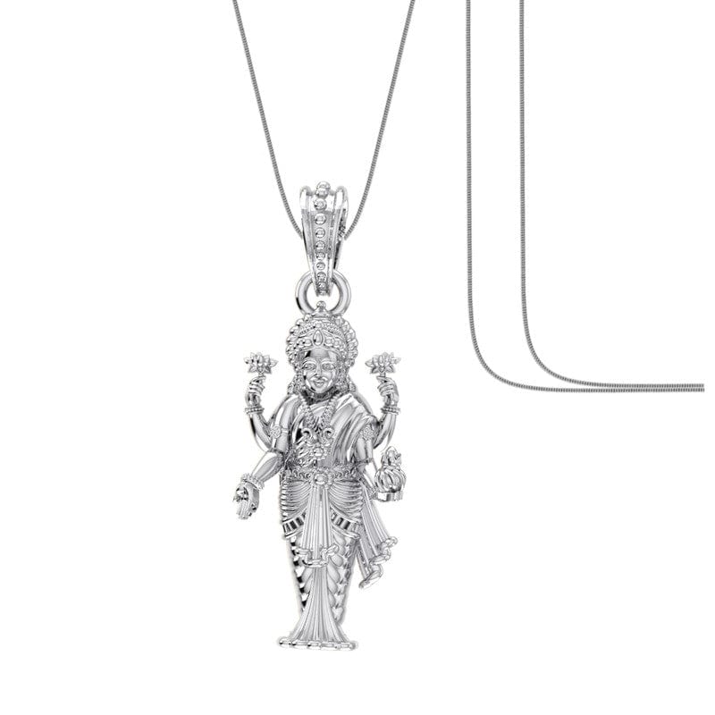 Akshat Sapphire Sterling Silver (92.5% purity) Goddess Laxmi Ji Chain Pendant (Pendant with Snake Chain) for Men & Women Pure Silver Lord Laxmi Ji Chain Locket for Health & Wealth Akshat Sapphire