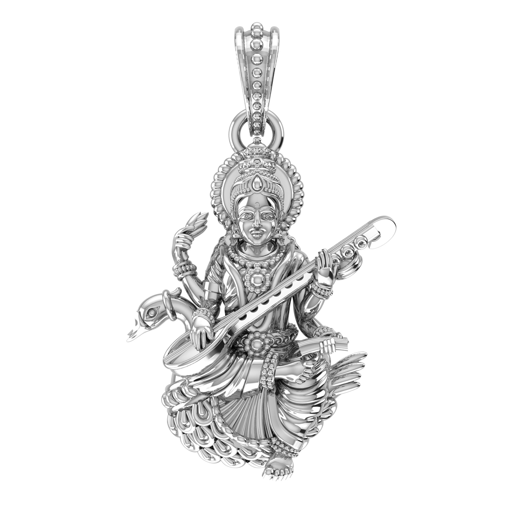 Akshat Sapphire Sterling Silver (92.5% purity) Goddess Maa Saraswati Pendant for Men & Women Pure Silver Lorddess Maa Saraswati Locket for Good Health & Wealth Akshat Sapphire