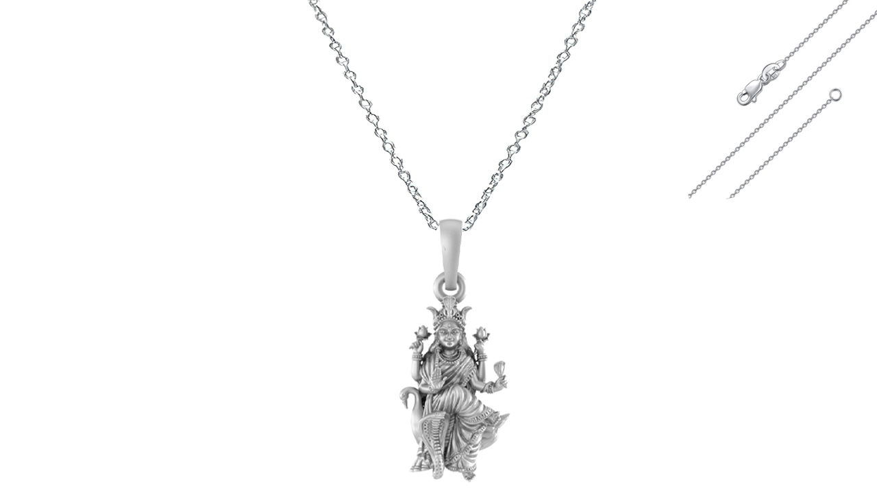 Akshat Sapphire Sterling Silver (92.5% purity) Goddess Mansa Devi Ji chain Pendant (Pendant with Anchor Chain-22 inches) for Men & Women Pure Silver Maa Mansa Devi Shaktipeeth chain Locket for Good Health & Wealth Akshat Sapphire