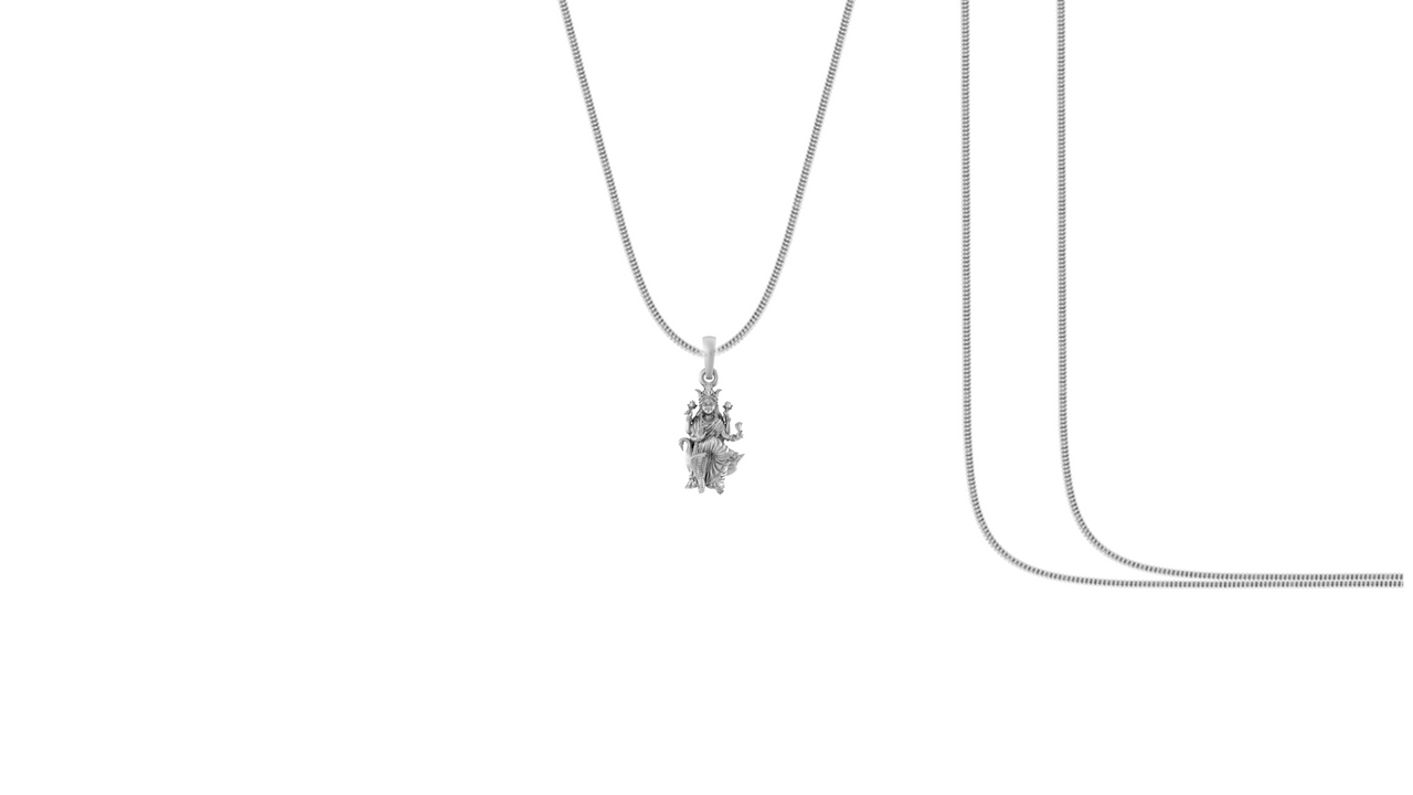 Akshat Sapphire Sterling Silver (92.5% purity) Goddess Mansa Devi Ji chain Pendant (Pendant with Snake Chain) for Men & Women Pure Silver Maa Mansa Devi Shaktipeeth chain Locket for Good Health & Wealth Akshat Sapphire
