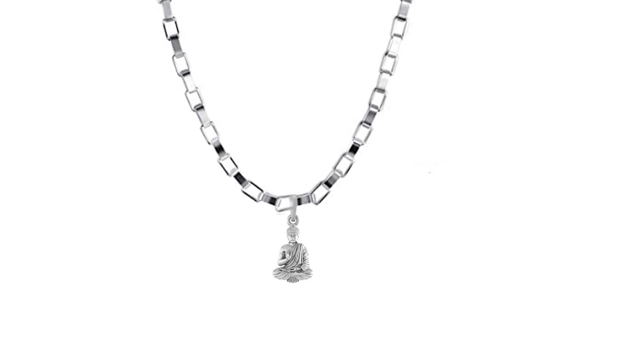 Akshat Sapphire Sterling Silver (92.5% purity) Spiritual God Gautam Buddha Chain Pendant (Pendant with Box Chain-22 inches) for Men & Women Pure Silver religious Gautam buddh Chain Locket for Good Health & Wealth Akshat Sapphire