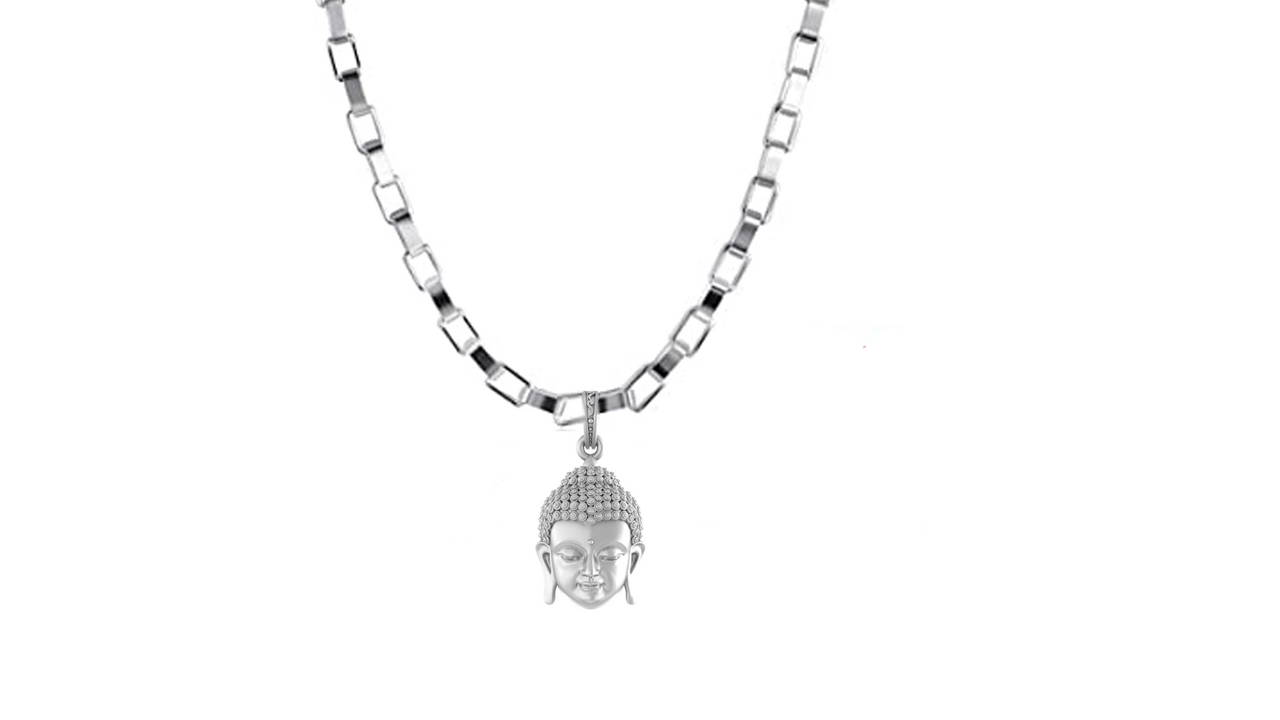 Akshat Sapphire Sterling Silver (92.5% purity) Spiritual God Gautam Buddha Chain Pendant (Pendant with Box Chain-22 inches) for Men & Women Pure Silver religious Gautam buddh Chain Locket for Good Health & Wealth Akshat Sapphire