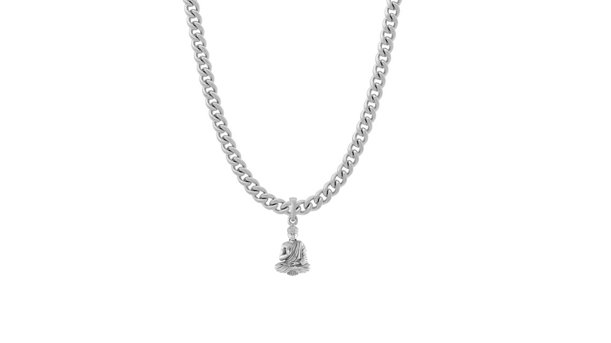 Akshat Sapphire Sterling Silver (92.5% purity) Spiritual God Gautam Buddha Chain Pendant (Pendant with Curb Chain-22 inches) for Men & Women Pure Silver religious Gautam buddh Chain Locket for Good Health & Wealth Akshat Sapphire