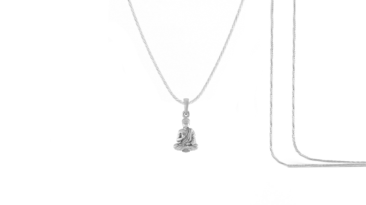 Akshat Sapphire Sterling Silver (92.5% purity) Spiritual God Gautam Buddha Chain Pendant (Pendant with Rope Chain-22 inches) for Men & Women Pure Silver religious Gautam buddh Chain Locket for Good Health & Wealth Akshat Sapphire