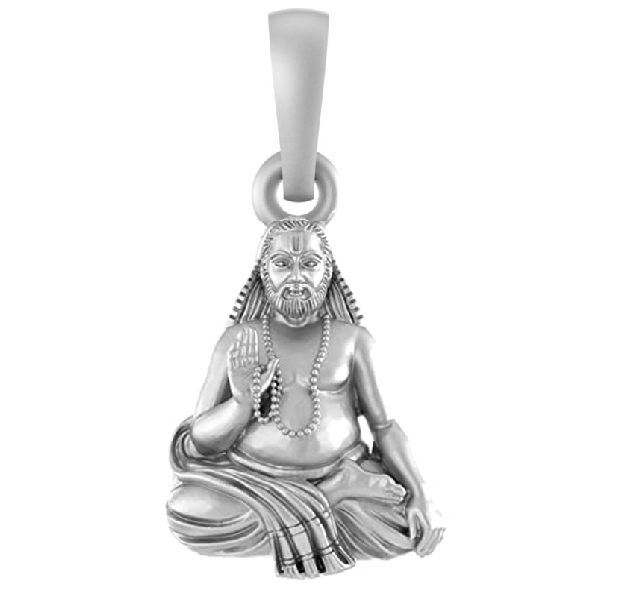 Akshat Sapphire Sterling Silver (92.5% purity) Spiritual Raghavendra Swamy Pendant for Men & Women Pure Silver religious Raghvendra Swami Locket for Good Health & Wealth Akshat Sapphire