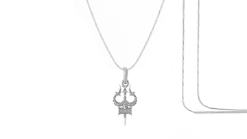 Akshat Sapphire Sterling Silver (92.5% purity) Spiritual Shiva Trishul Chain Pendant  (Pendant with Rope Chain) for Men & Women Pure Silver Divine Shiva Trishul Chain Locket for Good Health & Wealth Akshat Sapphire