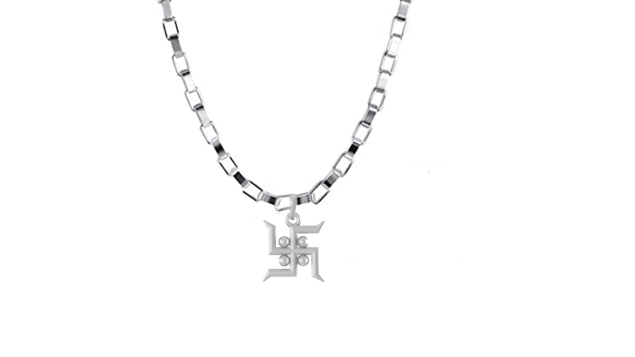 Akshat Sapphire Sterling Silver (92.5% purity) Spiritual Swastik Symbol Chain Pendant (Pendant with Box Chain-22 inches) for Men & Women Pure Silver Divine & prosperous  Swastik Chain Locket for Good Health & Wealth Akshat Sapphire