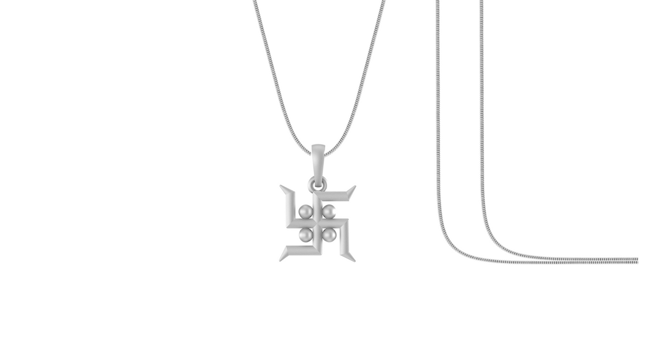 Akshat Sapphire Sterling Silver (92.5% purity) Spiritual Swastik Symbol Chain Pendant (Pendant with Snake Chain) for Men & Women Pure Silver Divine & prosperous  Swastik Chain Locket for Good Health & Wealth Akshat Sapphire