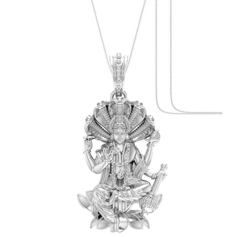 Akshat Sapphire Sterling Silver (92.5% purity) Vishnu ji chain pendant (Pendant with Box Chain) for Men and women, God vishnu chain Locket for Good Luck, Health & Wealth Akshat Sapphire